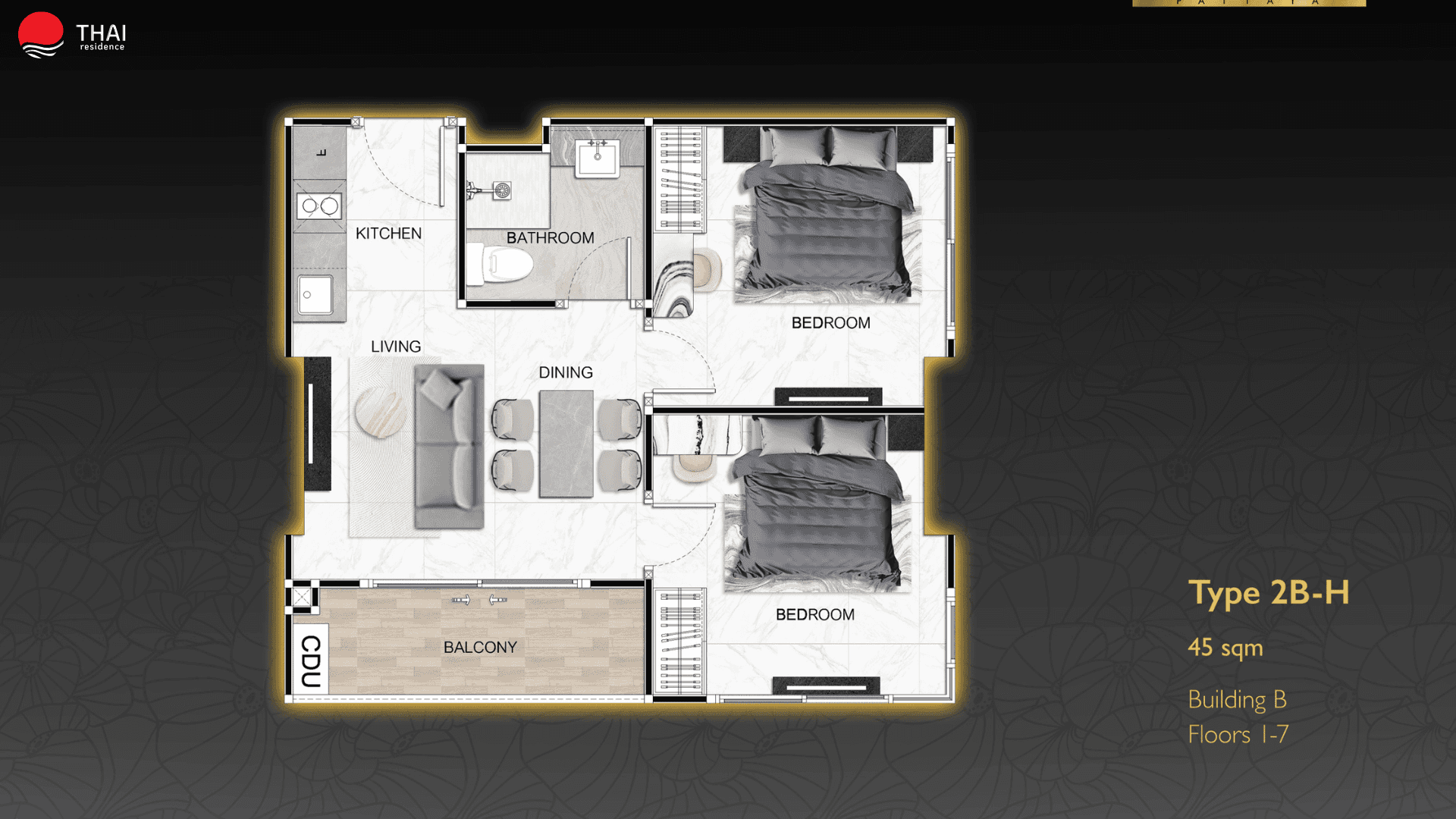 ЖК Zenith Pattaya планировки 2-комнатная от 45 м2 - 74 м2 10 фото