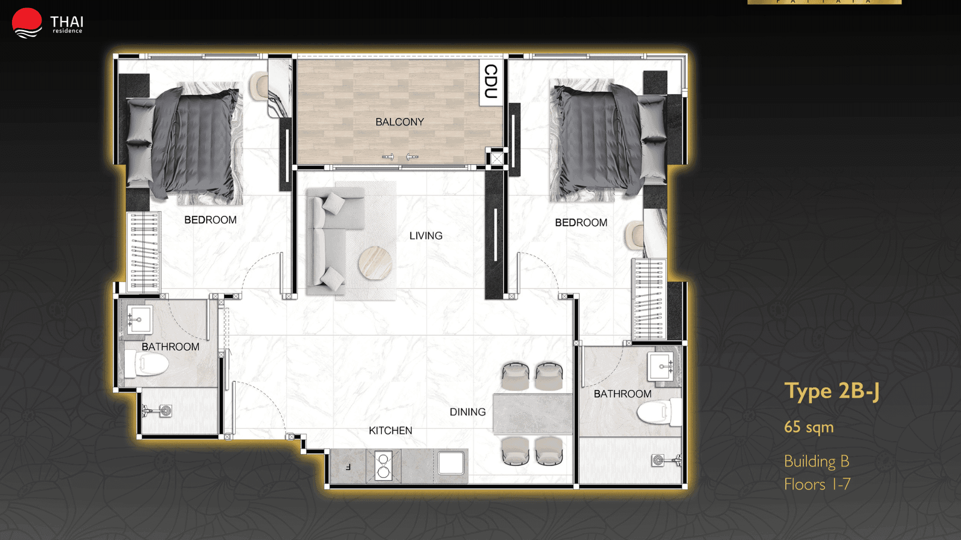 ЖК Zenith Pattaya планировки 2-комнатная от 45 м2 - 74 м2 12 фото