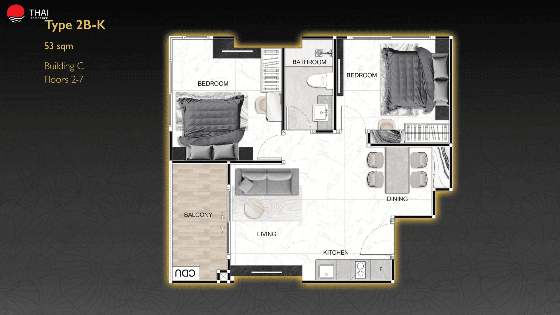 ЖК Zenith Pattaya планировки 2-комнатная от 45 м2 - 74 м2 13 фото