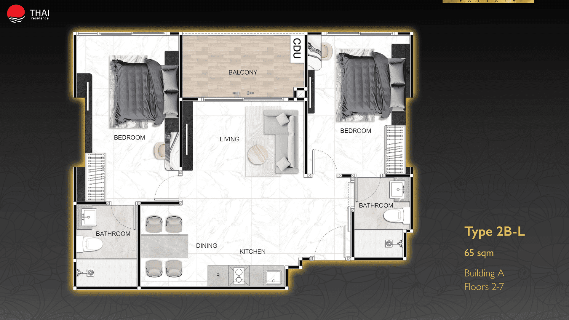 ЖК Zenith Pattaya планировки 2-комнатная от 45 м2 - 74 м2 14 фото