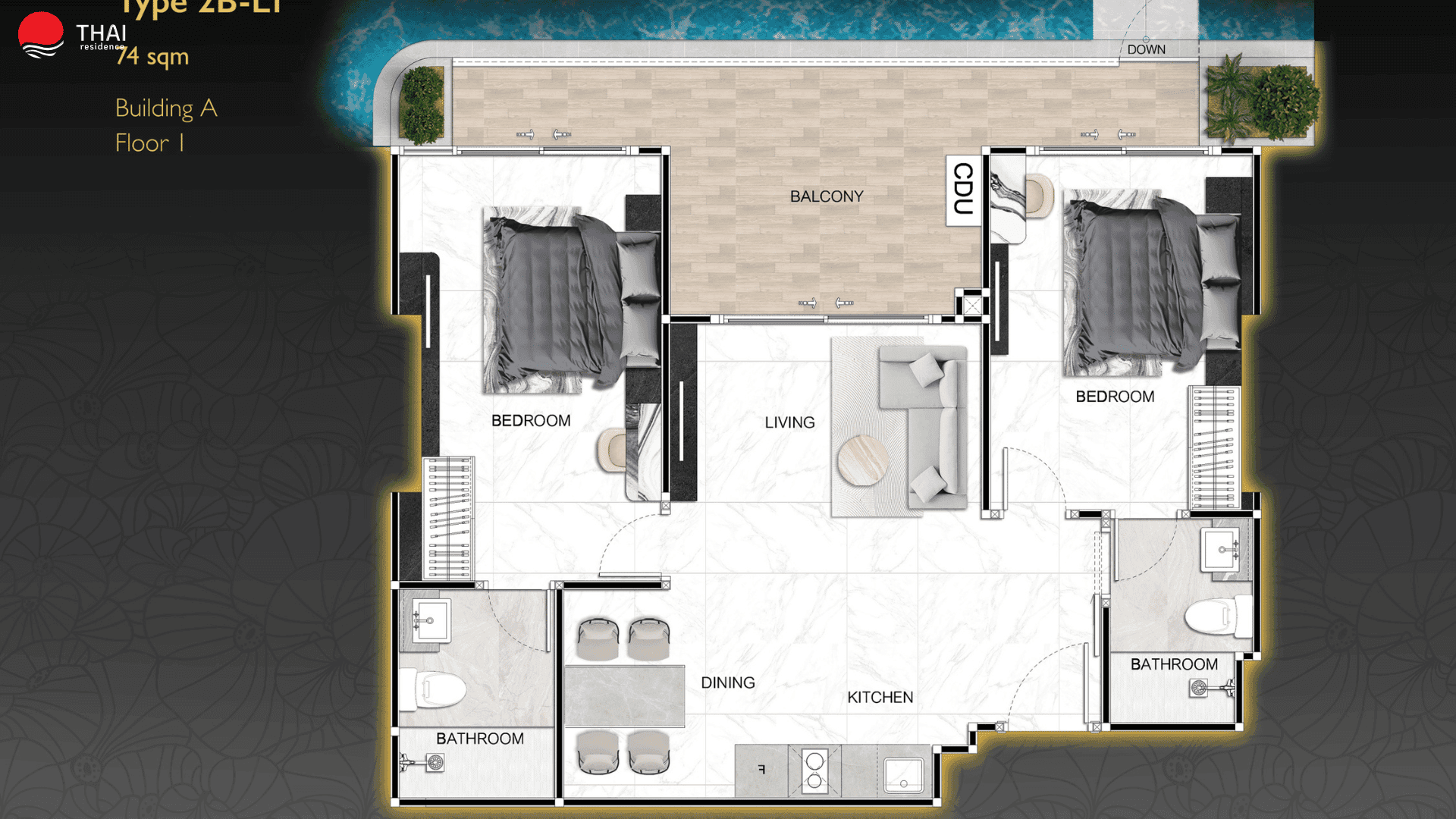 ЖК Zenith Pattaya планировки 2-комнатная от 45 м2 - 74 м2 15 фото