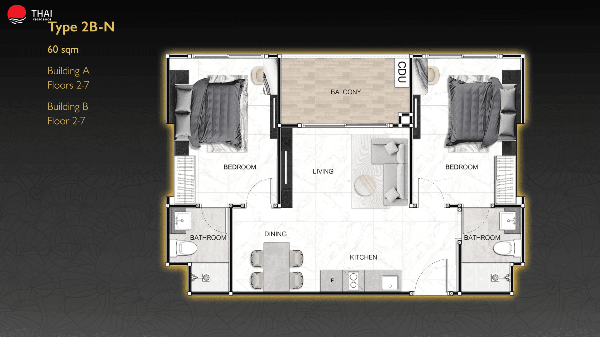 ЖК Zenith Pattaya планировки 2-комнатная от 45 м2 - 74 м2 16 фото