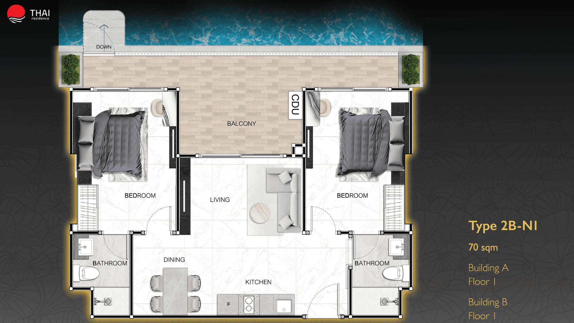 ЖК Zenith Pattaya планировки 2-комнатная от 45 м2 - 74 м2 17 фото