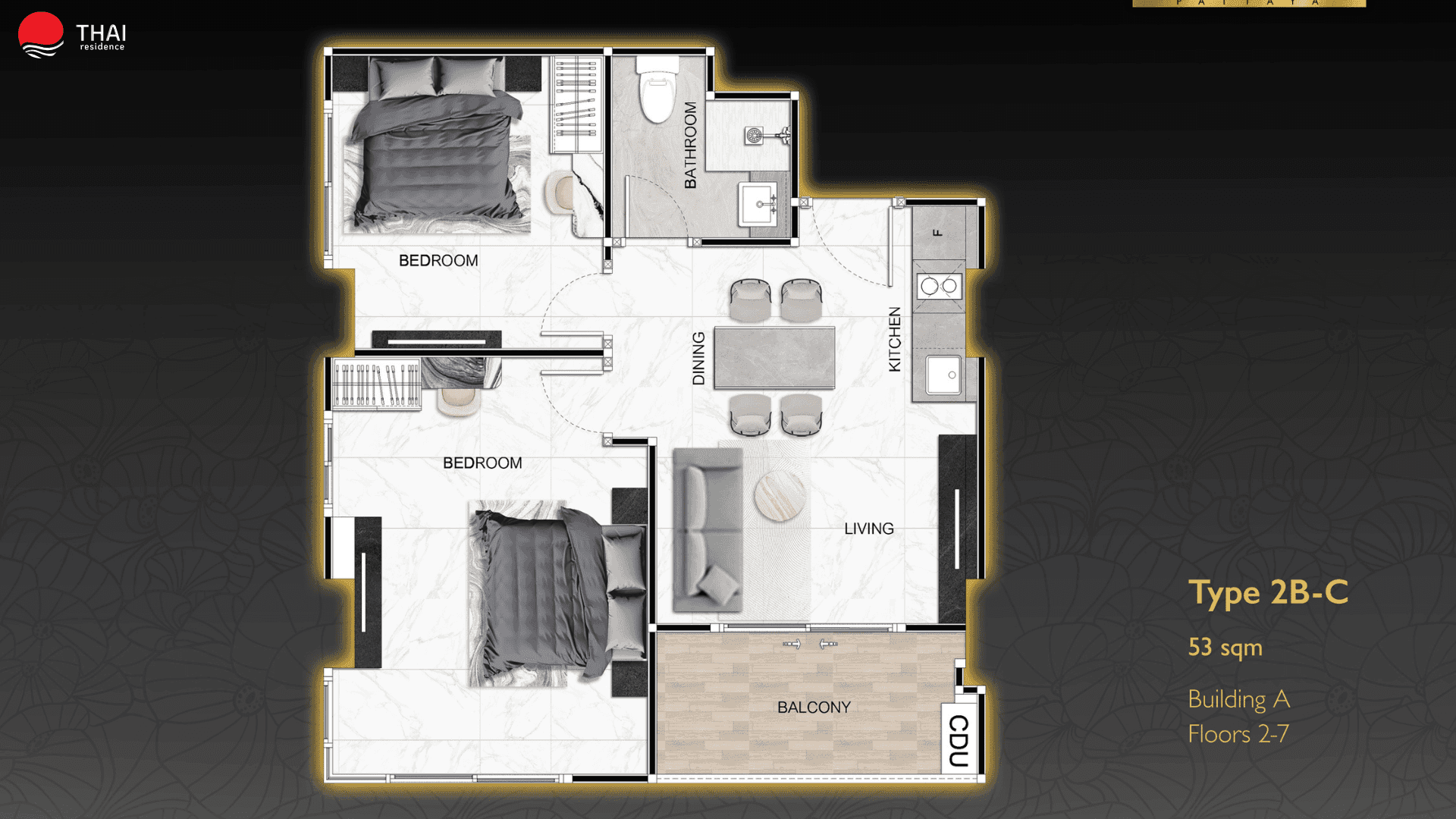 ЖК Zenith Pattaya планировки 2-комнатная от 45 м2 - 74 м2 3 фото