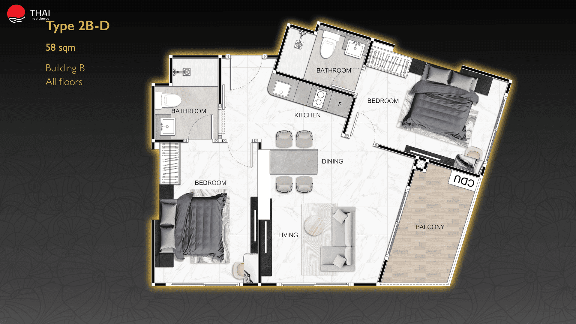 ЖК Zenith Pattaya планировки 2-комнатная от 45 м2 - 74 м2 5 фото
