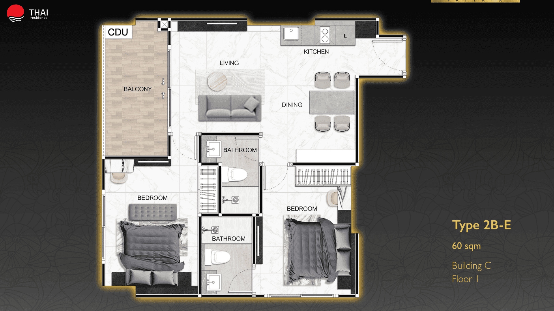 ЖК Zenith Pattaya планировки 2-комнатная от 45 м2 - 74 м2 6 фото