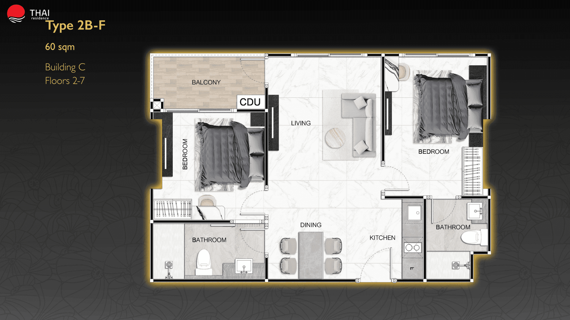 ЖК Zenith Pattaya планировки 2-комнатная от 45 м2 - 74 м2 7 фото