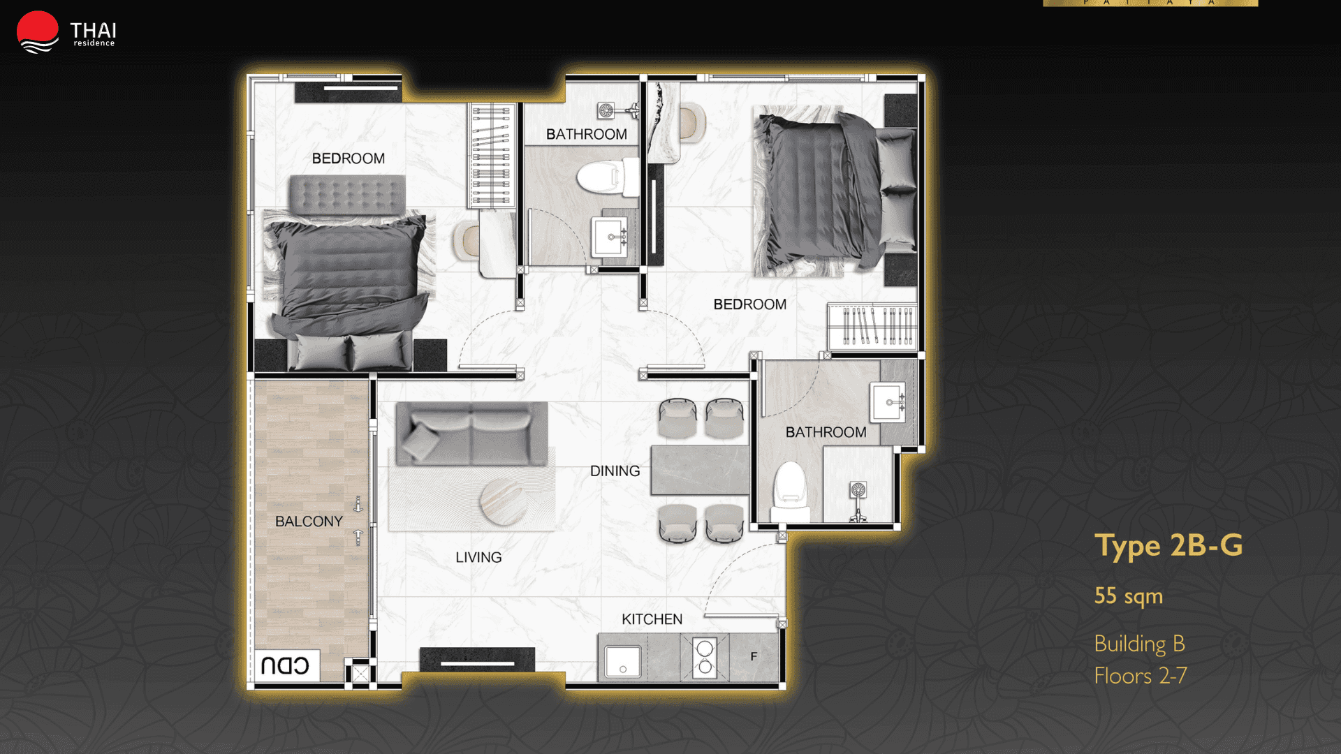 ЖК Zenith Pattaya планировки 2-комнатная от 45 м2 - 74 м2 8 фото
