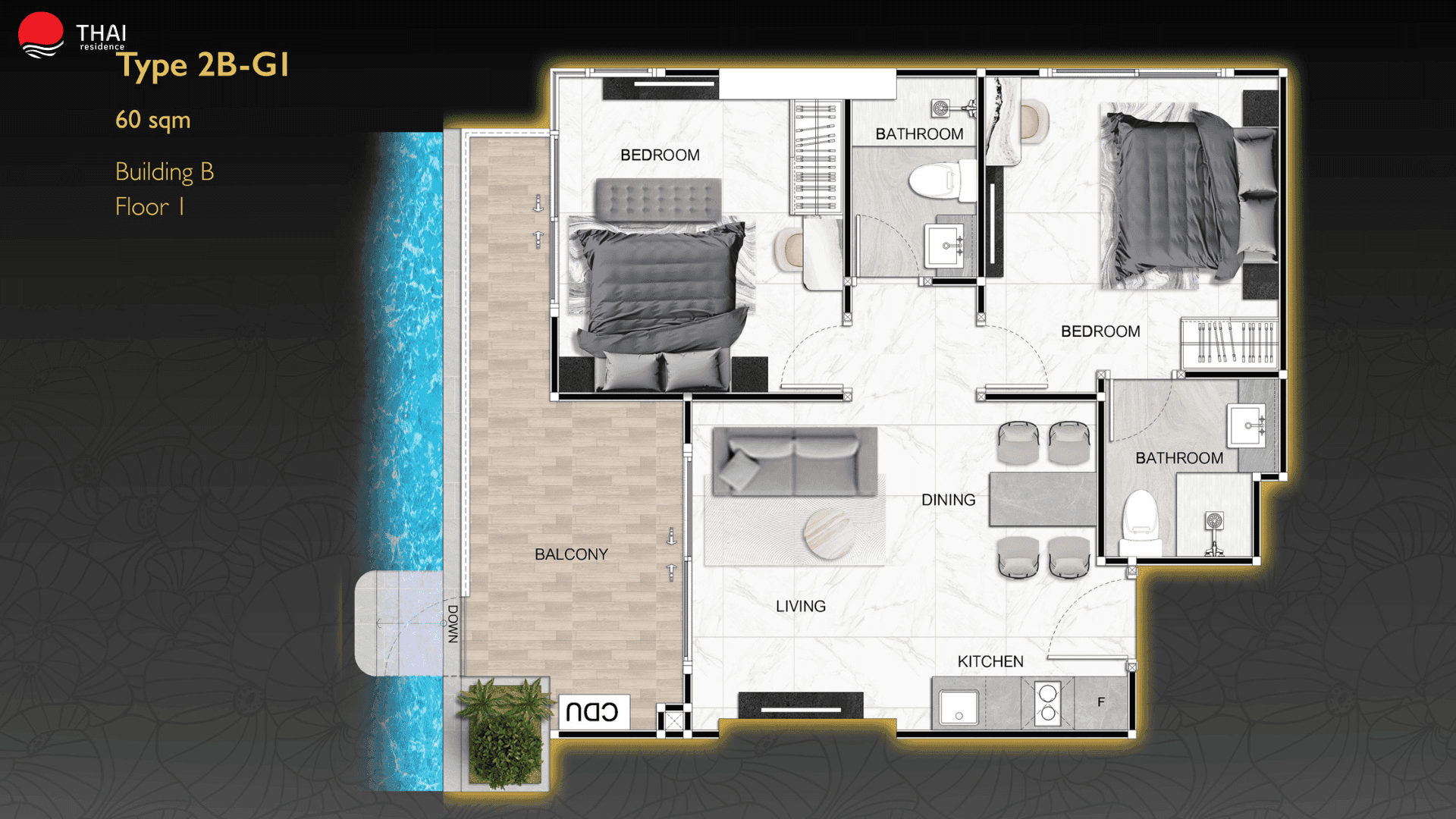 ЖК Zenith Pattaya планировки 2-комнатная от 45 м2 - 74 м2 9 фото