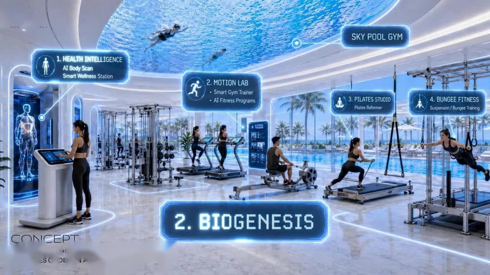 Biogenesis Sky Pool Gym — фитнес под бассейном