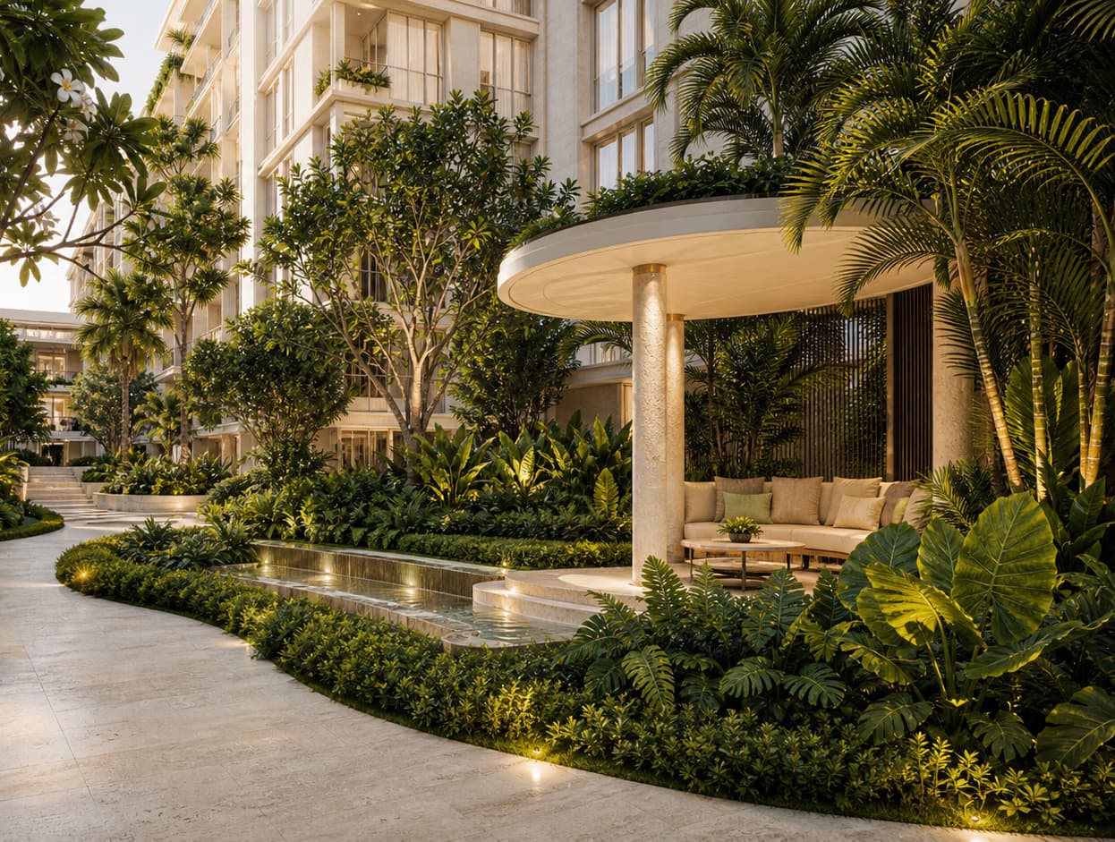 Tropical garden & waterfalls