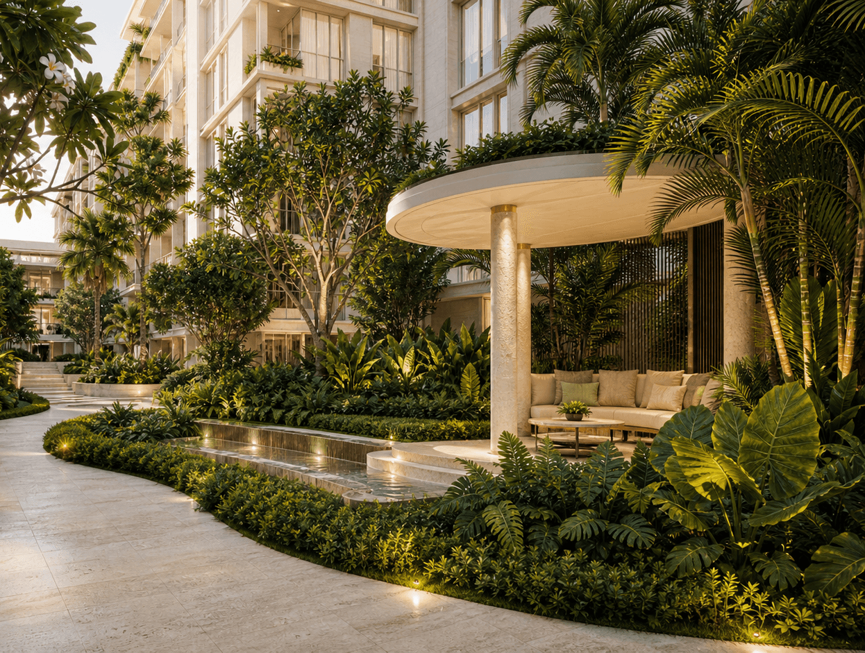 Tropical garden & waterfalls